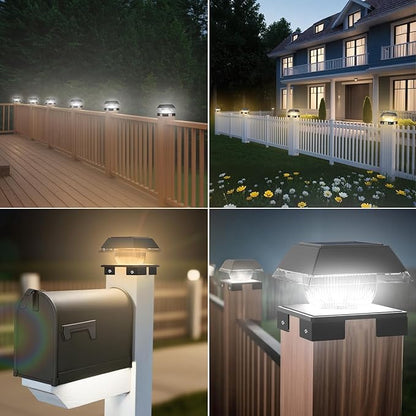 INDARUN 4x4 Solar Post Cap Lights Outdoor Waterproof, Fence Deck Post Solar Lights for 4x4 5x5 6x6 Wooden Posts/4x4 Vinyl Posts, 120Lumen Cool/Warm White, for Porch, Patio, Backyard, Stair(2 Pack)