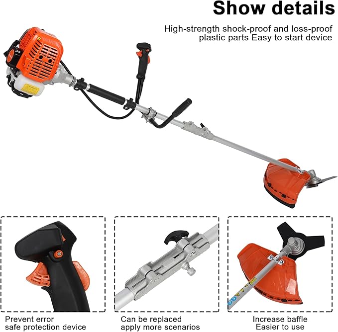 Lawn Mower, 52CC Gas Weed Trimmer, Cordless Hedge Trimmer, 2-Stroke Brush Cutter, Handheld Weed Eater 2-Cycle Gas Trimmer Brush Cutter for Weed, Brush Orange