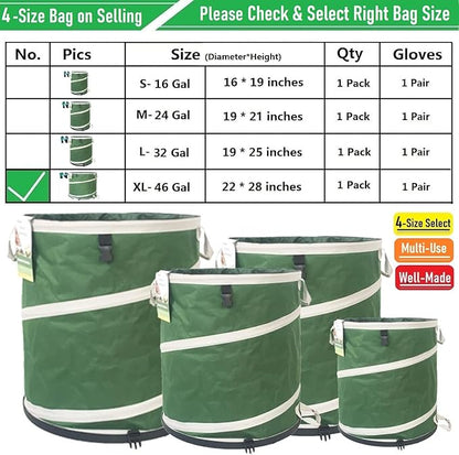 46-Gallon Collapsible Trash Can (22x28 in) Hard-Shell Bottom Yard Garden Bag for Yard Waste,Debris Container,Pop-Up Recycling Bin,Camping Waste Bag,Laundry Hamper,Lawn Grass,Leaf Bag,Sods,Weeds Barrel
