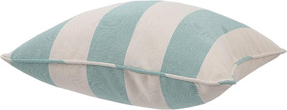 Outdoor Throw Pillow with Insert 18x18 Inch, Set of 2, Piping Edge Waterproof Fade Resistant Decorative Fluffy Pillows for Patio Furniture Chair Bench Couch Sofa - Teal Ivory Striped