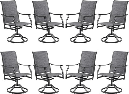 Swivel Patio Chairs Set of 8, Outdoor Patio Dining Chairs with Padded Textilene, Swivel & Rocker Metal Outdoor Dining Chairs All-Weather for Backyard, Grey Fabric with Black Frame