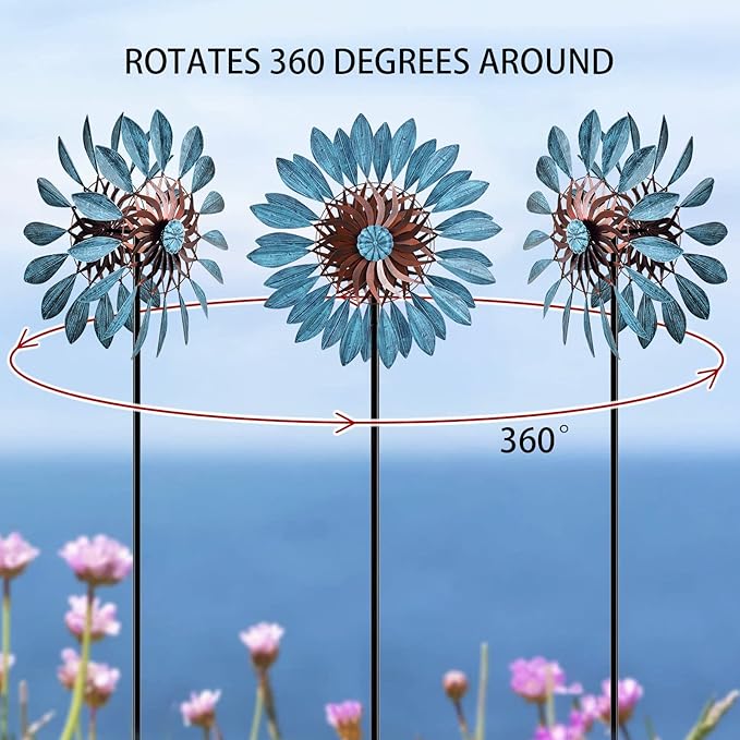 Garden Wind Spinners 360°, Outdoor Metal Windmill Yard Spinners Large 84 in Height 22 in Dia Dual Direction Dual Rotors Wind with Kinetic, Wind Spinner Outdoor Clearance for Yard and Garden Art Decor