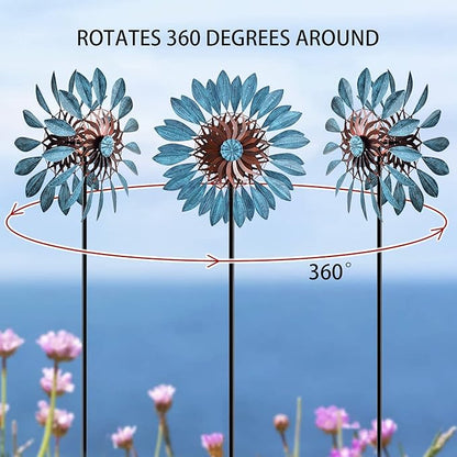 Garden Wind Spinners 360°, Outdoor Metal Windmill Yard Spinners Large 84 in Height 22 in Dia Dual Direction Dual Rotors Wind with Kinetic, Wind Spinner Outdoor Clearance for Yard and Garden Art Decor