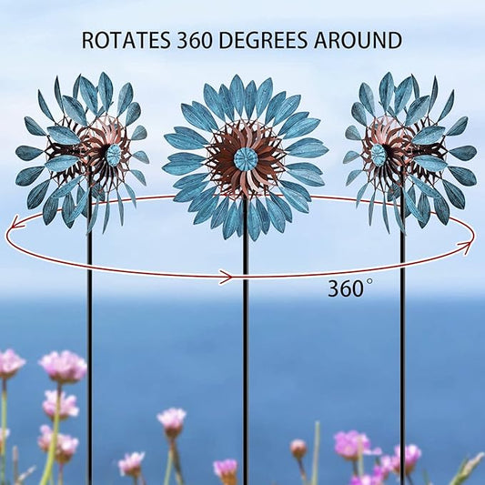 Garden Wind Spinners 360°, Outdoor Metal Windmill Yard Spinners Large 84 in Height 22 in Dia Dual Direction Dual Rotors Wind with Kinetic, Wind Spinner Outdoor Clearance for Yard and Garden Art Decor