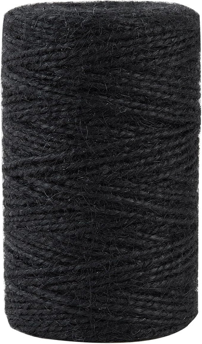 2mm 328 Feet Black Natural Jute Twine, for Crafts Gift, Craft Projects, Wrapping, Bundling, Packing, Holiday Packaging Twine, Gardening and More, Jute Rope to Use Around The House and Garden