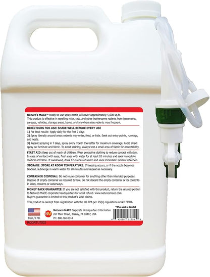 Nature's MACE 1 Gal Rodent Repellent Spray, Mouse & Rat Control for Car Engines, Repel Mice, Indoor & Outdoor Spray, Stop Rodent Damage in House, Car, RV, Attic, Garage, Stops Nesting & Wire Chewing