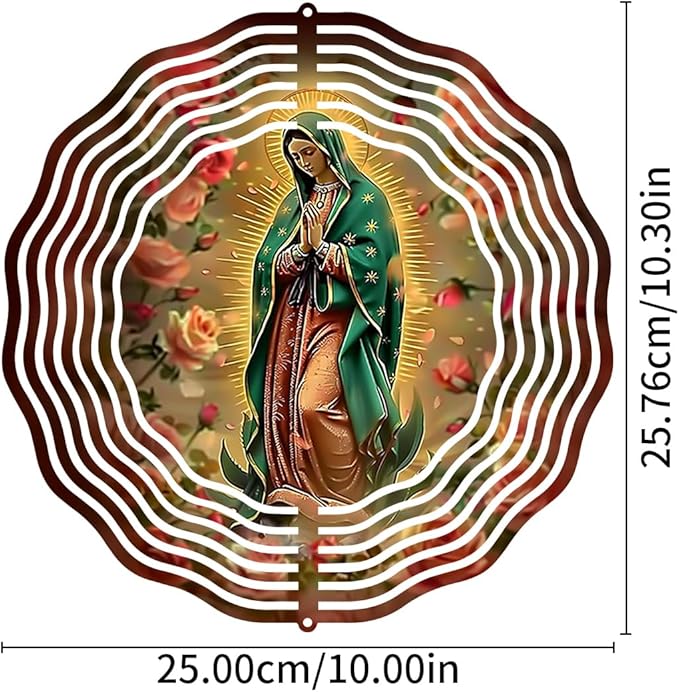 Virgin Mary Prayer Wind Spinner, Metal Wind Spinners Outdoor Indoor, Virgin Mary Hanging Garden Decor for Outside, Stainless Wind Spinners for Yard and Garden 10 inch 3D (25.76X25 CM)