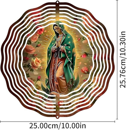 Virgin Mary Prayer Wind Spinner, Metal Wind Spinners Outdoor Indoor, Virgin Mary Hanging Garden Decor for Outside, Stainless Wind Spinners for Yard and Garden 10 inch 3D (25.76X25 CM)