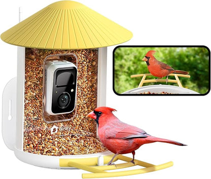 NETVUE by Birdfy Smart Bird Feeder with Camera, Bird Watching Camera, Auto Capture Video&Motion Detection, 1080P Live Steam, Cardinal Feeder Outdoor Wireless, Ideal Present for Backyard Birder, Yellow