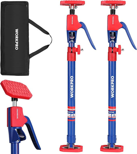 WORKPRO Cabinet Jack Support Pole, 23-5/8" to 45-1/4" Steel Telescopic Quick Support Rod Adjustable 3rd Hand Support System with 154 lbs Capacity for Cabinet Jack, Drywall Jack& Cargo Bars, 2-Pack