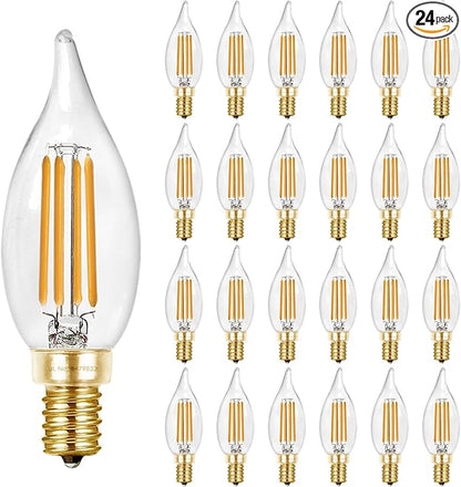 Hizashi 90+ CRI LED Candelabra Bulbs 60 watt Equivalent 2700K Warm White, Dimmable Chandelier Light Bulbs, 6W 550LM, CA11 Flame Tip E12 LED Candle Bulb, UL Listed - 24 Pack