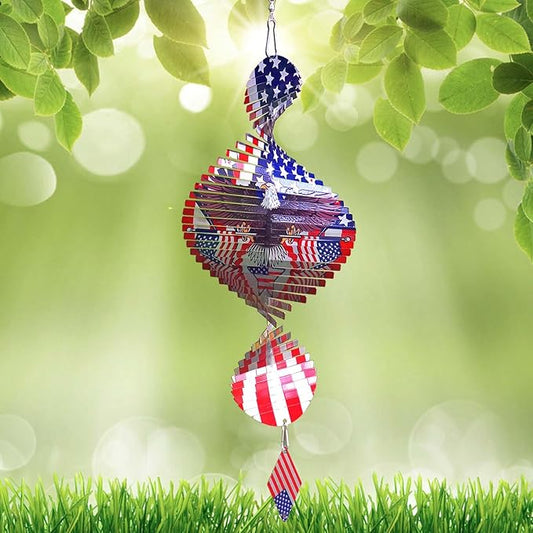 American Flag Eagle Patriotic Helix Metal Wind Spinners for Yard and Garden,12 Inch 3D Stainless Steel Hanging Kinetic Yard Art Wind Sculpture Independence Day Decor Outdoor Indoor