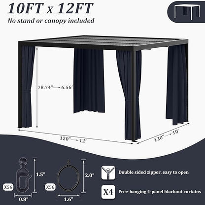 Gazebo Universal Replacement Privacy Curtain,10'×12' Gazebo Outdoor Waterproof Curtains, 4-Panels Sidewall Curtains with Double Zipper for Patio Canopy, Garden and Backyard (Curtain Only)