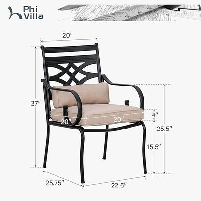 PHI VILLA Patio Dining Chairs Set of 6, Outdoor Chairs with Cushion and Pillow for Garden Lawn and Deck
