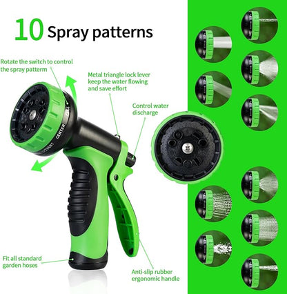 Garden Hose 75 ft,Non-Expanding,10 Functional Nozzles,Garden Hose Anti-Kink,Heavy Duty Flexible Water Hose 75 ft,Suitable for Outdoor,Yard, Lawn, Car Washing and Other Scenes.(green, 75ft)