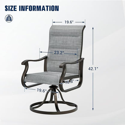 UDPATIO Patio Swivel Chairs Set of 2, Outdoor Dining Chairs High Back with Padded All Weather Breathable Textilene, Metal Rocking Frame for Backyard Lawn Garden, Grey White