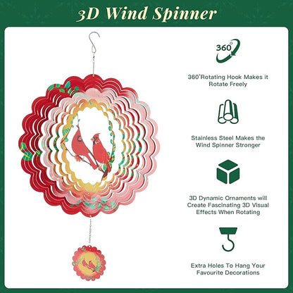 Cardinal Wind Spinners Metal Outdoor Sculpture for Outside Decoration,12 inch 3D Stainless Steel Cardinal Gifts for Women Mom Outdoor Indoor Yard Art Garden Decorations