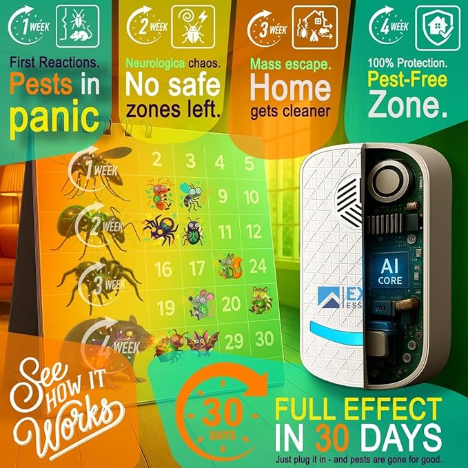 T-Ultrasonic Pest Control 4-Pack: Indoor Plug-in Repeller for Mice, Rodents, Squirrels, Insects, Roach Killer, Ant & Spider Repellent, Bed Bug & Flea Spray and Mouse Traps Alternative
