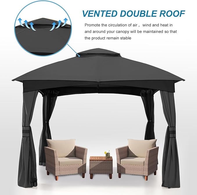 MASTERCANOPY Outdoor Patio Gazebo for Garden with Upgrade Steel Frame and Netting Walls (8x8,Gray)