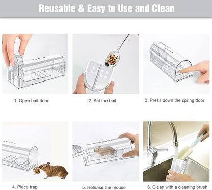 4 Pcs Humane Mouse Traps Indoor for Home, Live Mouse Trap, Reusable Mice Trap Catcher for House & Outdoors (4Pack)