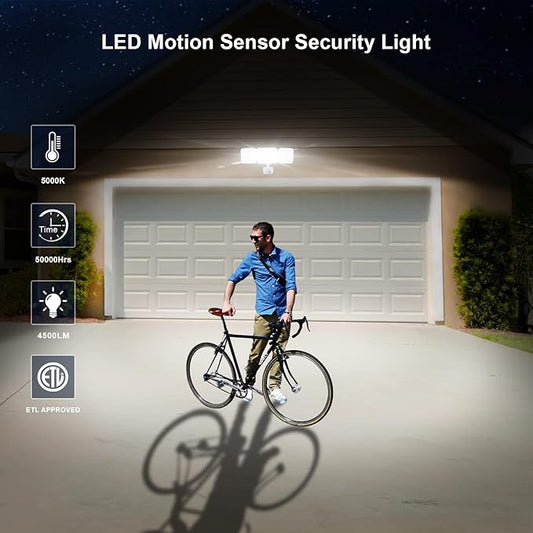 EMANER Motion Sensor Security Lights Outdoor, Dusk to Dawn & Motion Detector Adjust, Exterior Flood Lights 120V, 4500lm, Daylight White Frosted Lens Porch Light Waterproof (2-Pack, White)