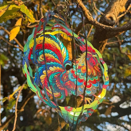 Rooster Wind Spinner, 3D Hanging Stainless Steel Garden Spinner, Wind Spinner Hanging for Outdoor & Indoor Décor, Unique Gifts for Yard Garden Decoration or Patio Décor (Rooster)