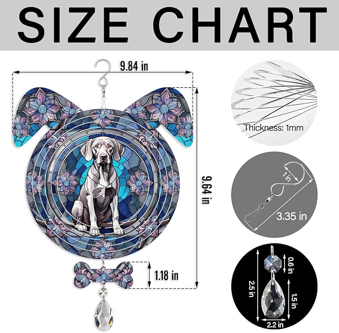 Weimaraner Dog Ears Wind Spinner, Weimaraner Wind Spinner Hanging for Yard and Garden V02