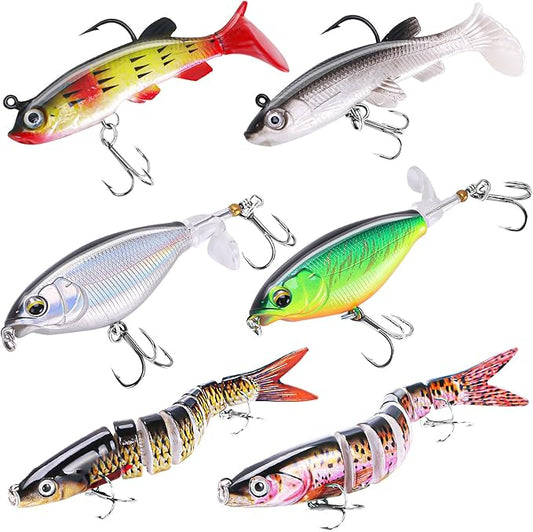 6PCS Swimbait Kit ，Realistic Bait and Surface Bait with Realistic 3D fisheye and Multi Joint Swimming Movements, Perfect for Saltwater and Freshwater Fishing Kits