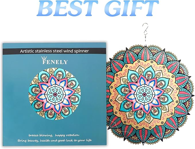 Wind Spinner Yard Art Garden Decor Mandala 3D Stainless Steel Metal Sculptures Kinetic Hanging Whirligigs Decorations Backyard Outside Indoor Outdoor Patio Ornaments Clearance Sun Catcher Windmill