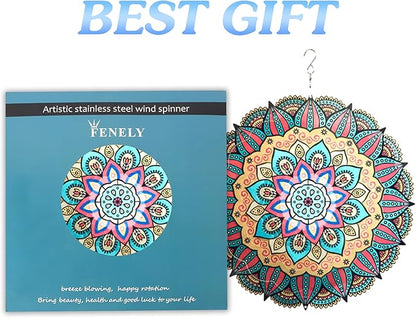 Wind Spinner Yard Art Garden Decor Mandala 3D Stainless Steel Metal Sculptures Kinetic Hanging Whirligigs Decorations Backyard Outside Indoor Outdoor Patio Ornaments Clearance Sun Catcher Windmill