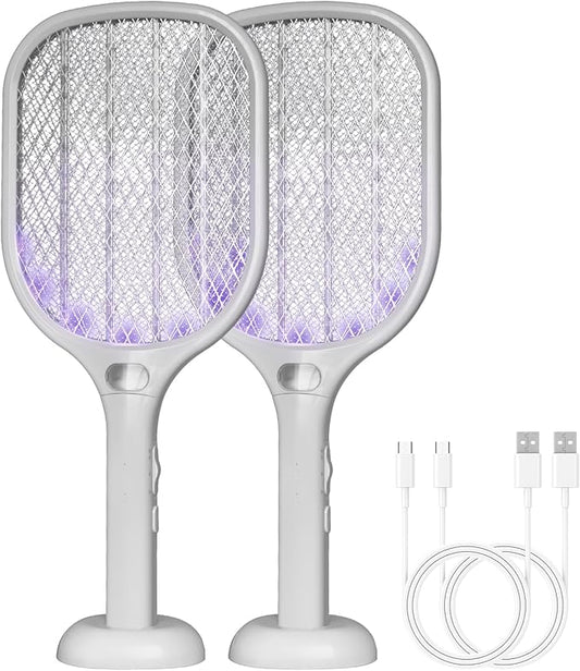 Lulant Electric Fly Swatter Rechargeable, Electric Bug Zapper Racket with Light, Mosquito Swatter, 3000V Detachable Dual Modes Fly Zapper, Mosquito Killer for Indoor Outdoor (2Pack)