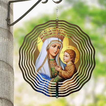 Crown Virgin Mary Wind Spinner, Metal Wind Spinners Outdoor Indoor, Religious Jesus Christ Garden Decor for Outside, Stainless Wind Spinners for Yard and Garden 10 inch 3D (25.76X25 CM)