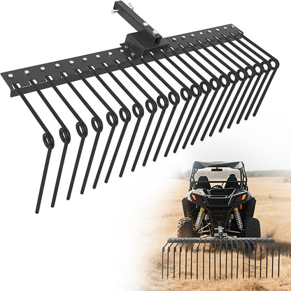 Pine Straw Rake, 60 Inch Landscape Rake for 2" Receiver, Fits Lawn Tractors & ATV/UTV | Heavy-Duty Powder Coated Steel Construction | Yellow