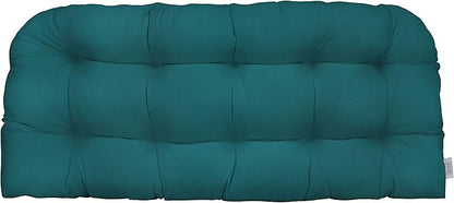 RSH DECOR: Sunbrella Tufted Wicker Loveseat Cushion | 41” x 19" | Water and Fade-Resistant Performance Fabric | Outdoor Settee Cushion for Patio Furniture | Spectrum Peacock