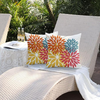 DFXSZ Outdoor Pillow Covers 22x22 Inch Set of 2 Orange Yellow Red Flower Decorative Waterproof Fall Summer Outdoor Pillow Covers for Patio Funiture Garden Couch 168G22
