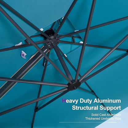 PURPLE LEAF 9' X 12' Cantilever Outdoor Umbrellas Large Patio Umbrella Hanging Double Top Rectangle Offset Umbrella with 360°Rotation Tilting Umbrella Outdoor Patio, Turquoise Blue