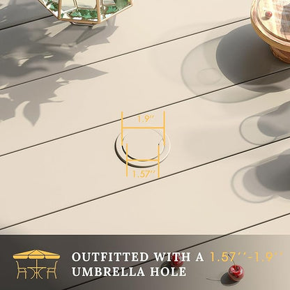 VICLLAX 7 Pieces Patio Dining Set for 6, All Weather Outdoor Furniture - 47.2" Round Patio Table and Swivel Padded Chairs, Sandshell Color Tabletop and Fabric
