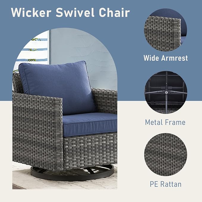 Patio Rocker Chairs Set of 4: Swivel Outdoor Wicker Furniture with Wide Armrests for Porch