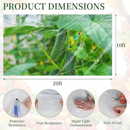 10x20 FT Greenhouse Plastic Sheeting,6 mil Transparent Greenhouse Film, UV Resistant Waterproof Plastic Covering for Winter, Polyethylene Greenhouse Covering for Farm, Garden,Agriculture