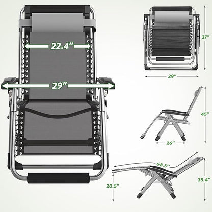 ZENPETIO 29In XL Zero Gravity Chair w/Cushion, Zero Gravity Recliner Lounge Chair for Indoor and Outdoor, Reclining Camping Chair for Lawn, Anti Gravity Chair with Cup Holder and Footrest, 440LBS
