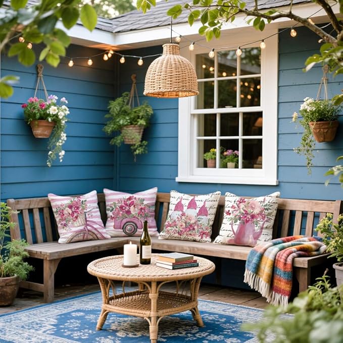 Cirzone Waterproof Outdoor Pillow Covers 18x18 Inch Set of 4 Summer Spring Floral Throw Pillow Covers Spring Outdoor Decor for Patio Furniture Garden Sofa