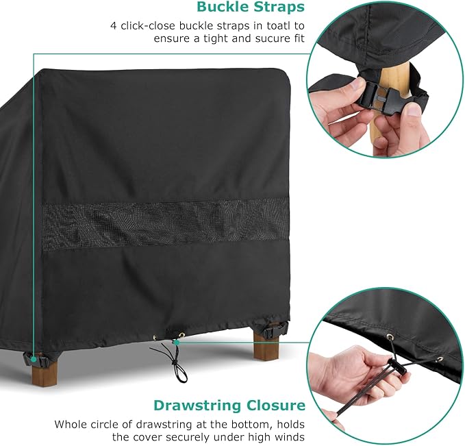 SunPatio Waterproof Outdoor Chaise Lounge Cover , 2 Pack Patio Lounge Chair Covers with Windproof Buckle Straps, UV & Rip & Fade Resistant, All Weather Protection, 80W x 30D x 26H inch, Black