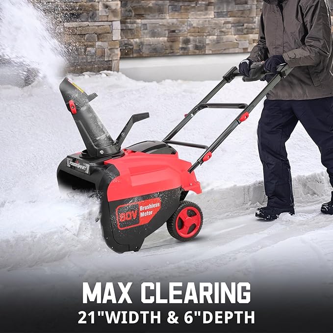 PowerSmart 80V 21-Inch Cordless Single Stage Snow Blower, 6.0Ah Battery&Charger