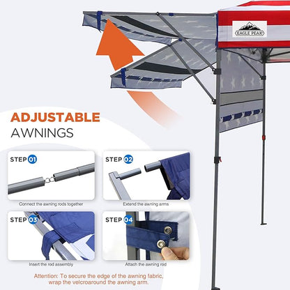 EAGLE PEAK 17x10 Pop up Gazebo Canopy Tent Outdoor Instant Canopy Shelter with Adjustable Dual Half Awnings (American Flag)