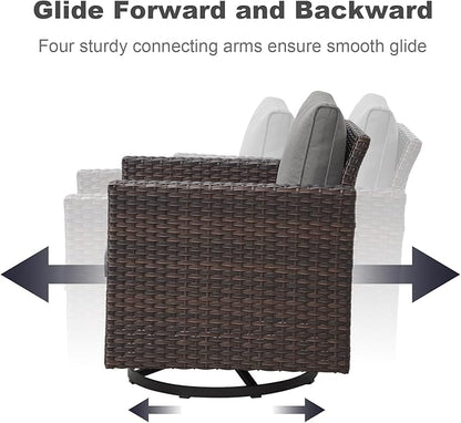 Outdoor Swivel Rocker Chairs, Patio Swivel Chair Set, Two Swivel Patio Wicker Chairs with One Side Table, Brown/Grey