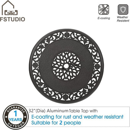 MFSTUDIO 3 PCS Retro Cast Aluminum Patio Bar Set with 2 Swivel Bar Height Stool and 1 Bar Round Table, All Weather Resistant Outdoor Table and Chairs Set