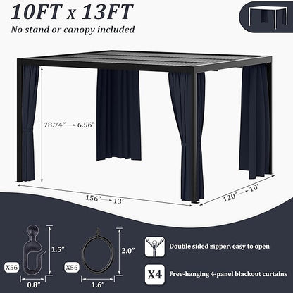 Gazebo Universal Replacement Privacy Curtain,10'×13' Gazebo Outdoor Waterproof Curtains, 4-Panels Sidewall Curtains with Double Zipper for Patio Canopy, Garden and Backyard (Curtain Only)