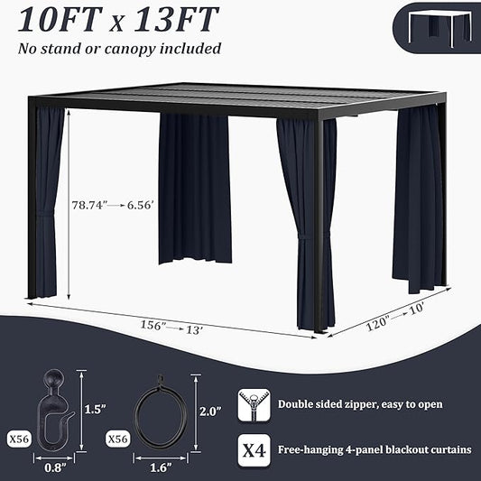 Gazebo Universal Replacement Privacy Curtain,10'×13' Gazebo Outdoor Waterproof Curtains, 4-Panels Sidewall Curtains with Double Zipper for Patio Canopy, Garden and Backyard (Curtain Only)