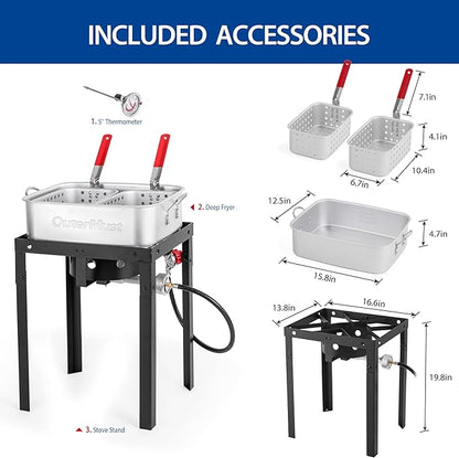 58,000 BTU Outdoor Fryer, 18 Qt. Deep Fryer Pot and 2 Inner Baskets, Ideal for Frying Fish, Chicken Wings, French Fries