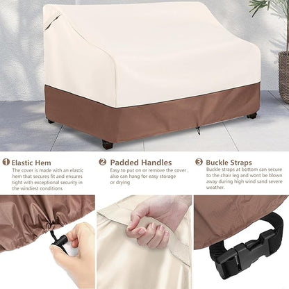Okcool Heavy Duty Patio Sofa Cover, 100% Waterproof 3-Seater Outdoor Sofa Cover Fits up to 85W x 38D x 35H Inches, Lawn Patio Furniture Covers,Beige & Brown